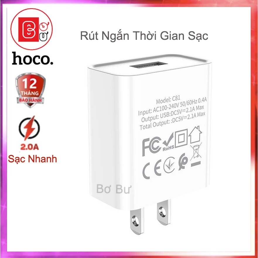 [Bh 12Th] Củ sạc Nhanh 15W Hoco C81 2.1A CHÍNH HÃNG Cốc sạc nhanh, củ sạc nhanh Iphone Samsung Oppo Vivo,v.v…-Bơ Bư