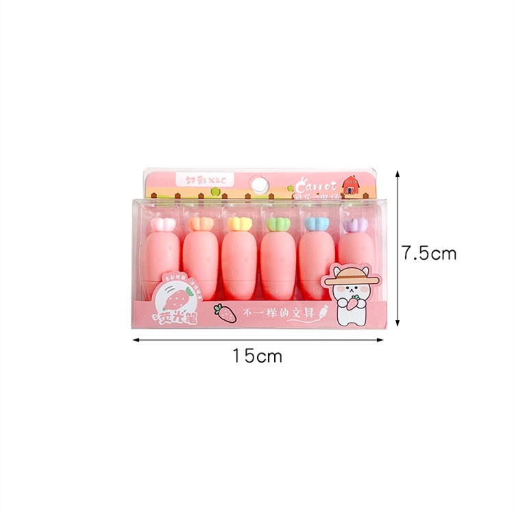 Set 6 bút đánh dấu RUIXIANG màu sắc khác nhau thiết kế trái cây củ quả hoạt hình tùy chọn đáng yêu