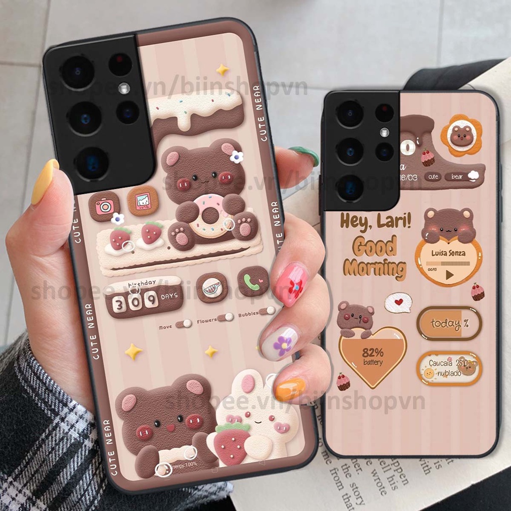 Ốp Samsung S21 Ultra in 3D icon gấu nổi siêu xinh, siêu đáng yêu, cá tính phong cách