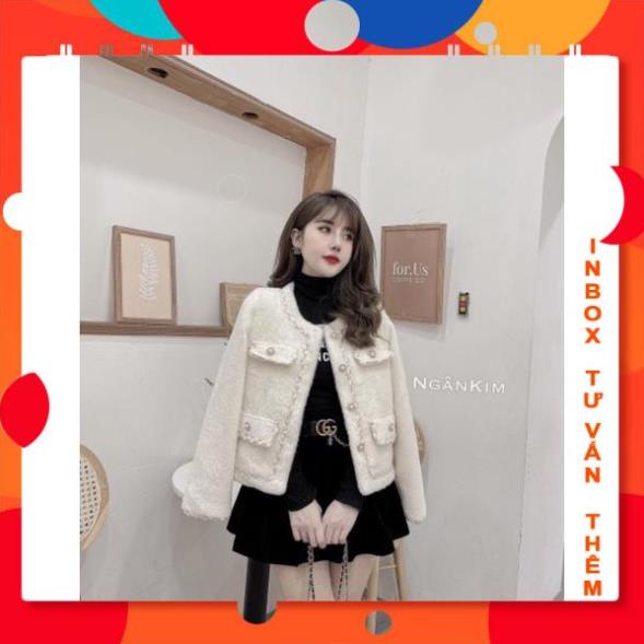 ÁO LÔNG DẠ VIỀN CÚC NGỌC DÂY DỆT TRẮNG 4 NẮP TÚI VyQuiLaiBR Shop