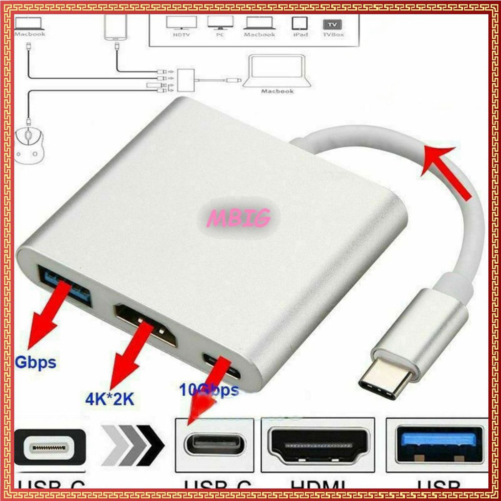 [Loại 1] Cáp chuyển Type C to HDMI-USB-TYPE C