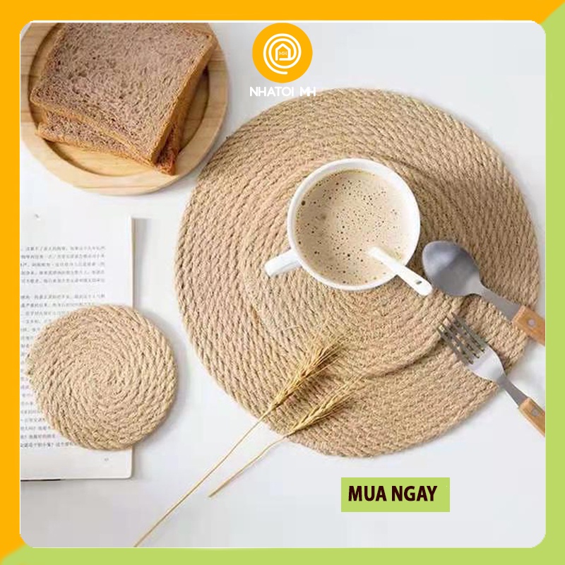 Tấm lót bát, đĩa đồ ăn hình tròn bằng sợi lanh trang trí bàn ăn -My home DECOR