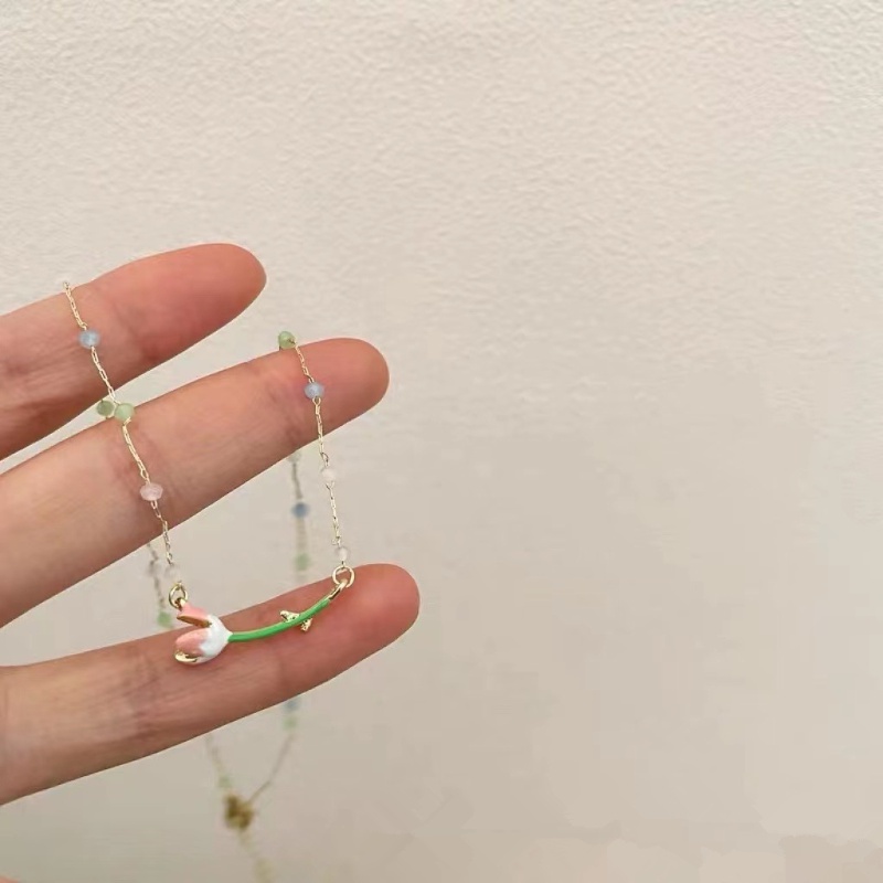 Vòng cổ Hình Hoa Tulip Màu Hồng Ngọt Ngào Thời Trang Hàn Quốc Cho Nữ