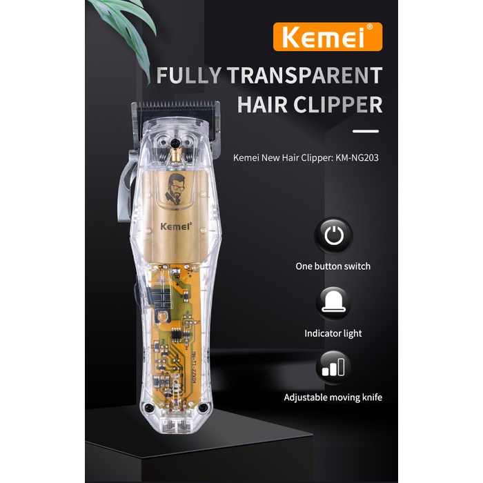 Tông đơ điện Kemei KM-NG203 mạnh mẽ cắt tóc kiểu Fade chính xác trong suốt cho thợ chuyên nghiệp
