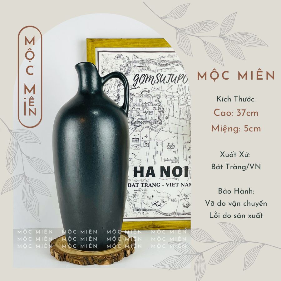 Bình hoa gốm men mộc Đen Nhám Gốm Mộc Miên, lọ hoa decor trang trí gommocmien nhiều mẫu xuất xứ Bát Tràng