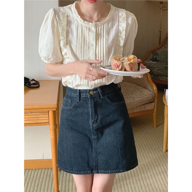 Áo Sơ Mi Nữ Tay Ngắn Thêu Ren Phong Cách Hàn Quốc Thời Trang Mới 52111