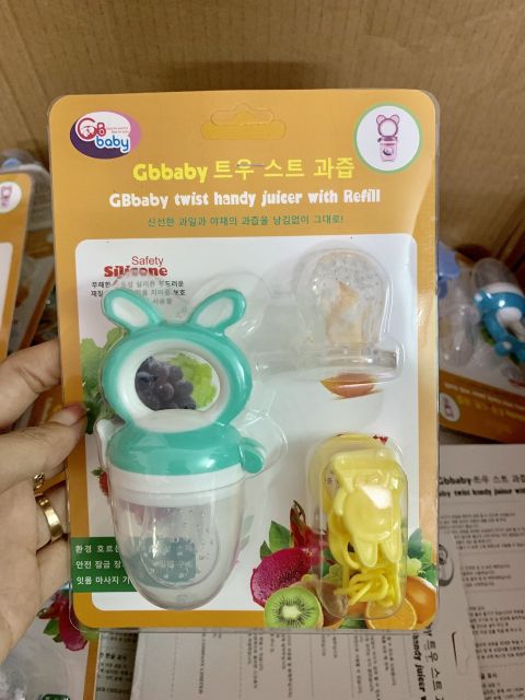 Túi nhai ăn dặm chống hóc Gb Baby ( 3 núm / 3 giai đoạn + dây đeo )
