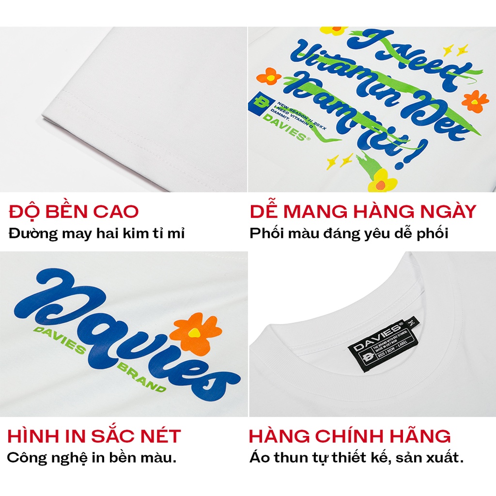 DAVIES Áo phông nam nữ form rộng tay lỡ màu trắng đẹp local brand tee Vitamin D| D26-T12