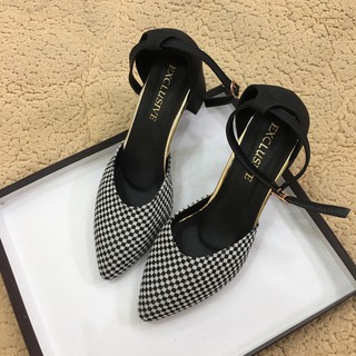 {Hình thật-FREE SHIP} Giày cao gót 5p kẻ caro cao cấp