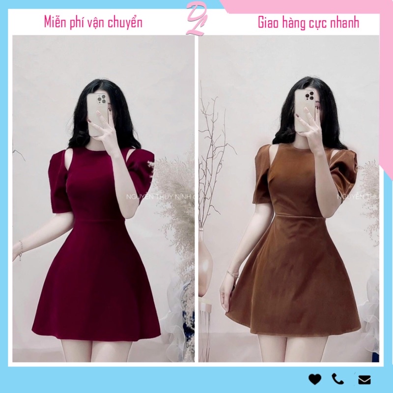 Đầm Xòe Màu Đỏ Dáng Xòe🔥  Kiểu Tay Phồng Hở Vai🔥 Chất Vải cotton lạnh | BigBuy360 - bigbuy360.vn