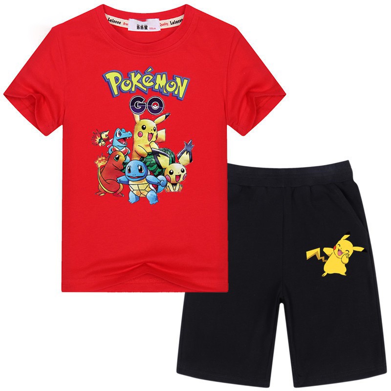 Bộ Đồ 2 Mảnh Gồm Áo Thun Và Quần Ngắn In Hình Pokemon Cho Bé Trai limited