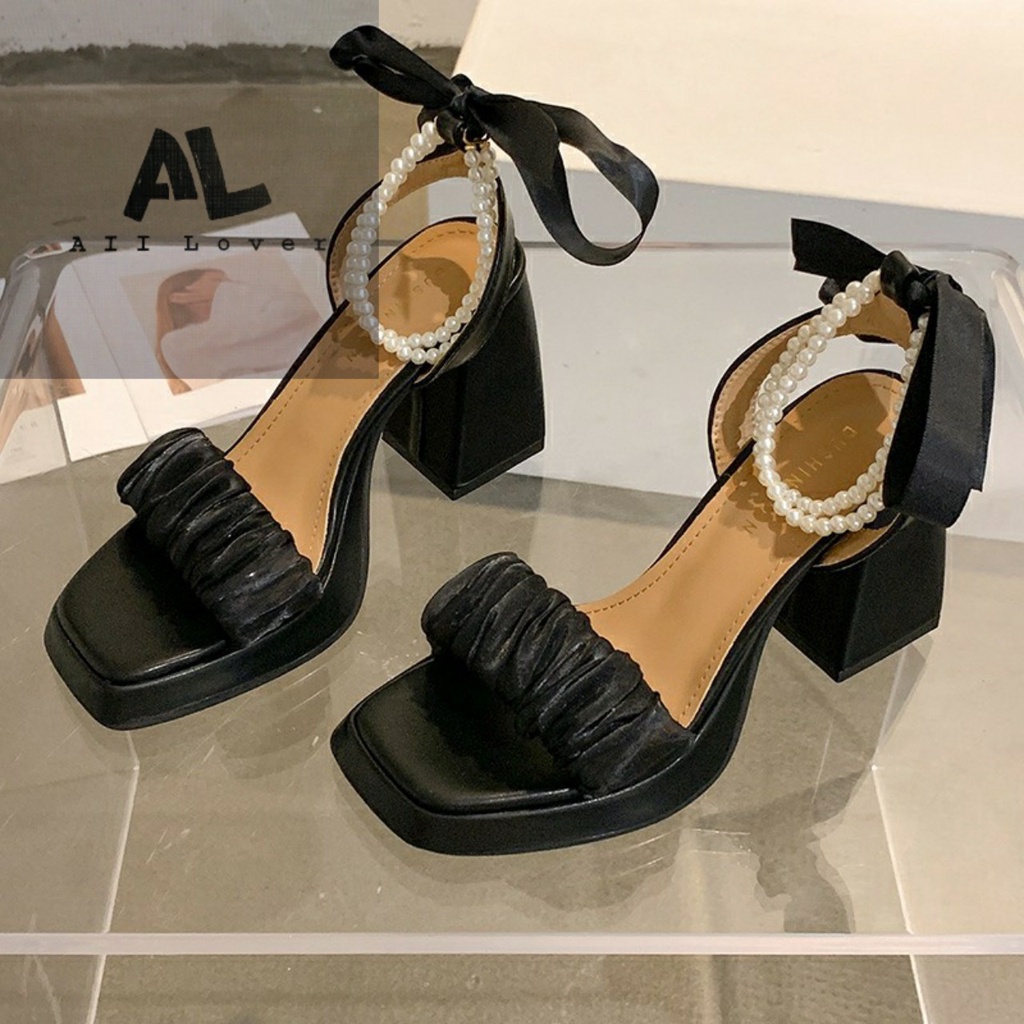 GUỐC NỮ  ALILOVER - SANDAL CAO GÓT QUAI NGANG BÈO NHĂN - GIÀY THỜI TRANG CỘT NƠ XINH XẮN AG221037