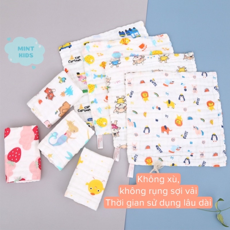 [Chọn mẫu] Khăn Mặt Vuông 6 Lớp Mềm Mại Cho Bé 30x30cm