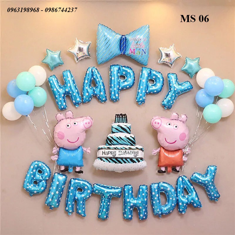 Set trang trí sinh nhật kèm bóng nhôm y hình cho bé tuổi heo