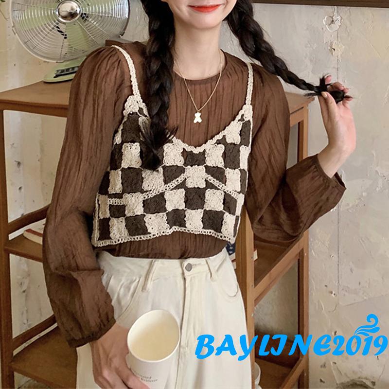 Áo croptop hai dây họa tiết caro quyến rũ xinh xắn cho nữ