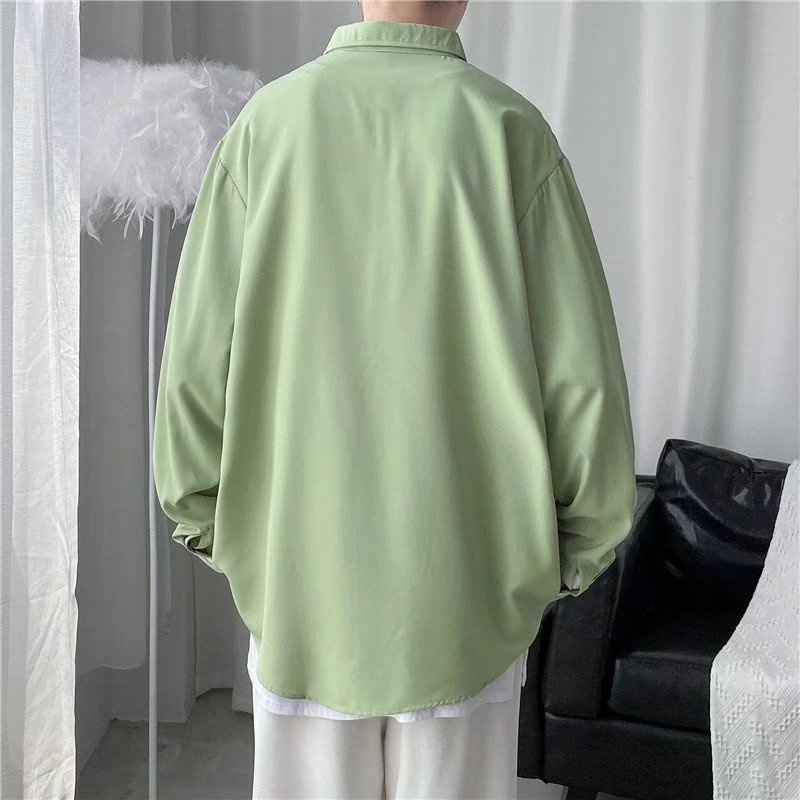 Áo Sơ Mi Trơn Cổ Đứng Tay Dài Dáng Rộng Chống Nhăn Thời Trang Hàn Quốc Mới Cho Nam