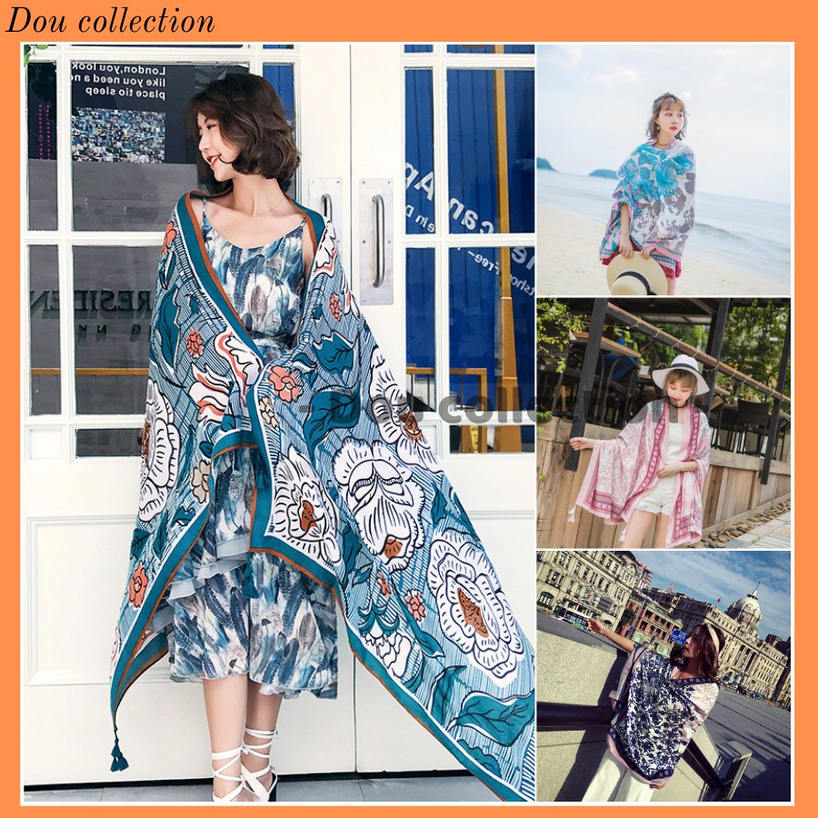 [Nowship2h] Khăn Choàng Quàng Cổ Boho Họa Tiết Thổ Cẩm Màu Hồng Phấn - Chất Liệu Cotton  - Size:90x180cm - Mã KC016