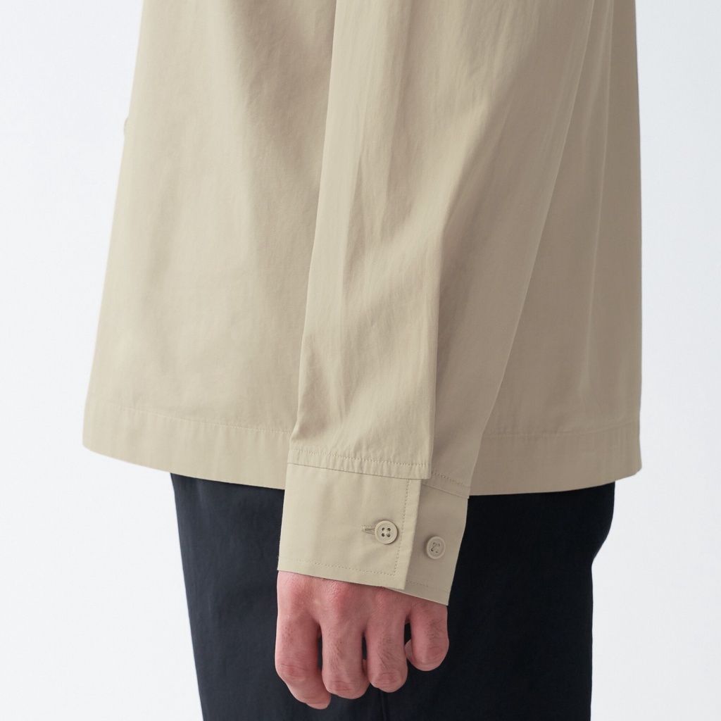 Muji Áo Sơ Mi Vải Broadcloth Cotton Washed Cổ Trụ