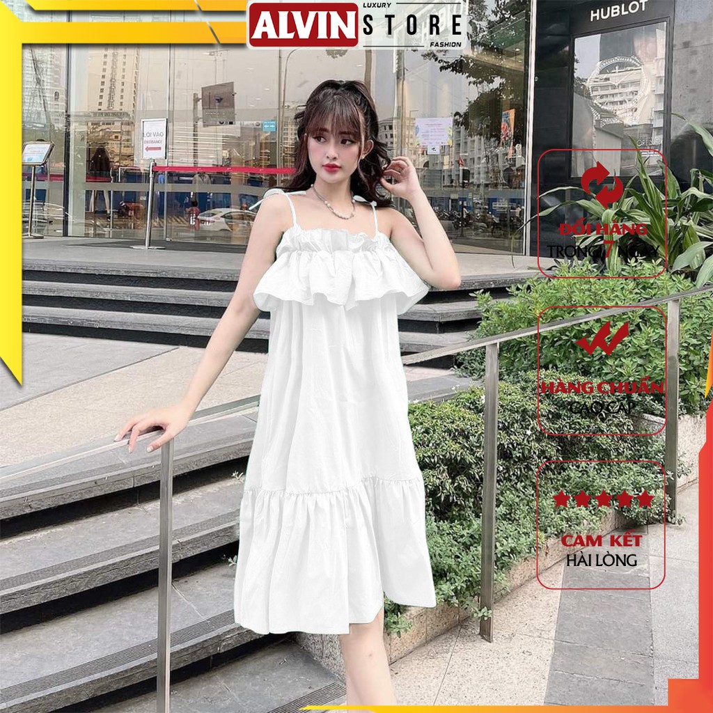 Đầm Babydoll Ulzzang Hai Dây AlvinStore Đầm Bầu Hai Dây Váy Babydoll 2 Dây Màu Hồng, Trắng, Xanh 12002