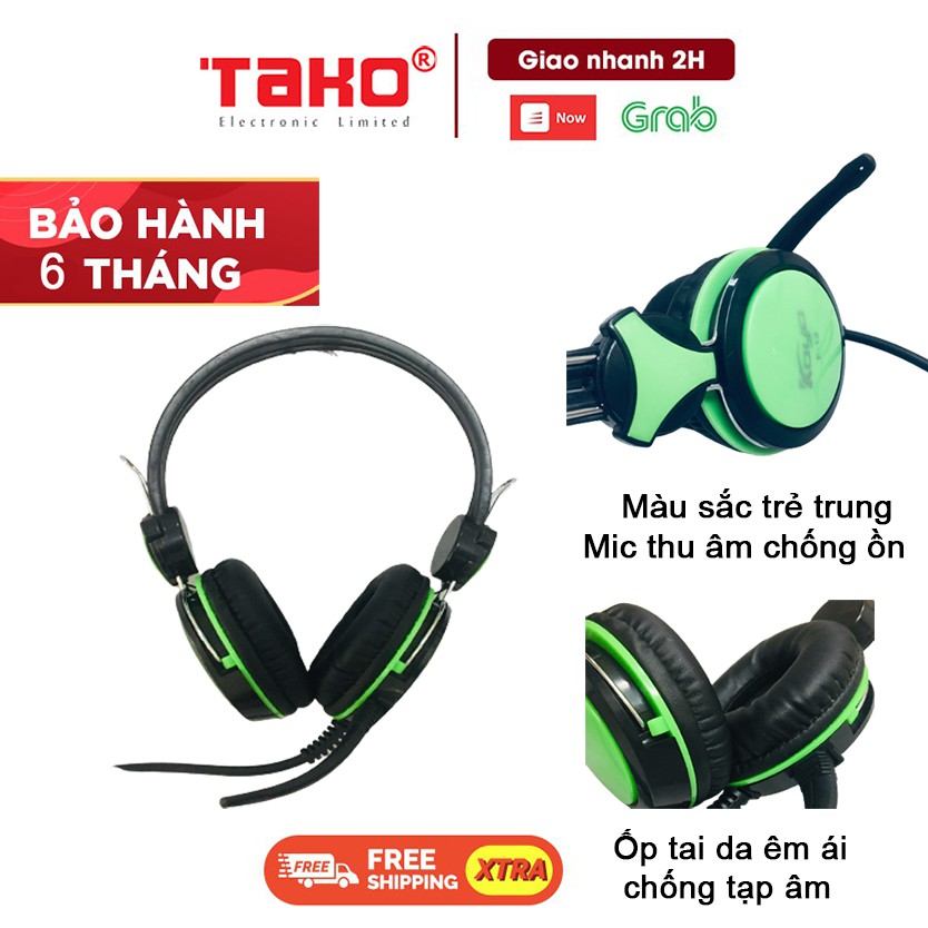 Tai Nghe Chụp Tai TAKO 590/F-13/T4 - Headphone chùm tai game thủ - Màu Xanh Lá - Hàng Chính Hãng - Bảo hành 6 tháng