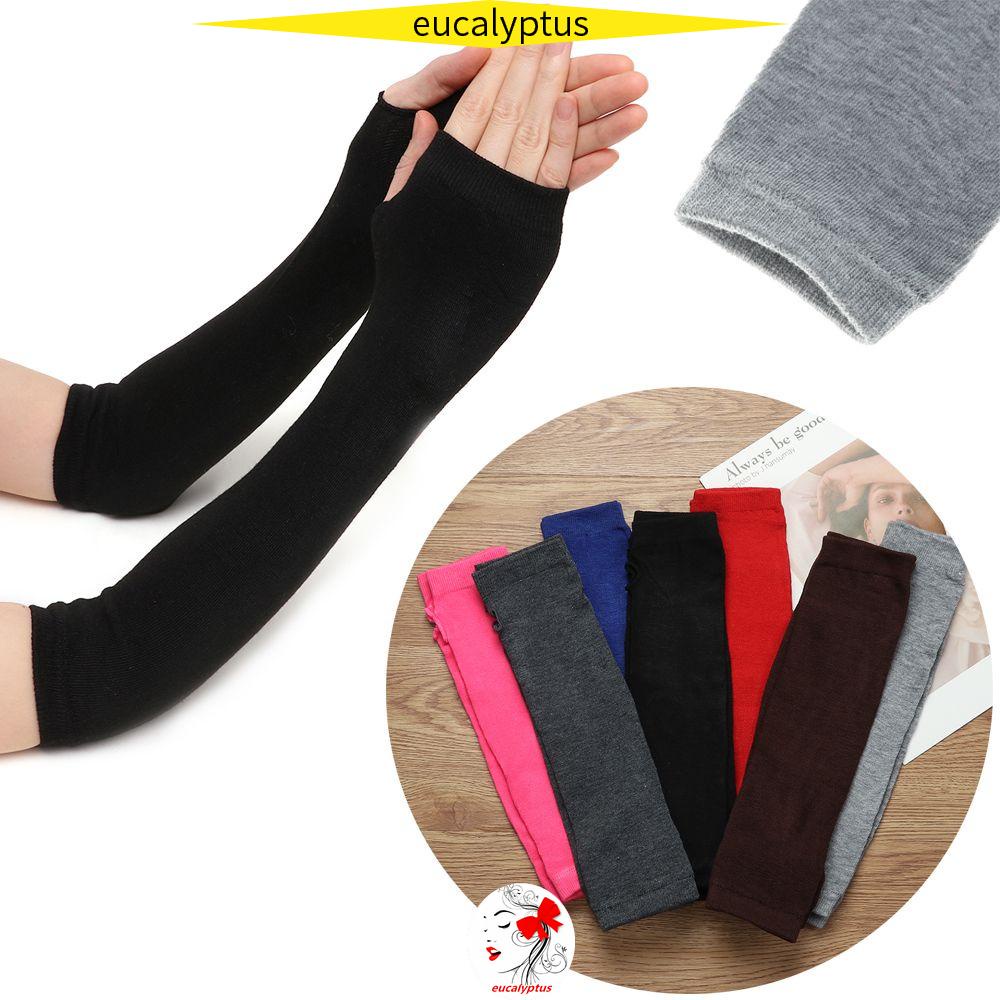 Găng Tay Dệt Kim Hở Ngón Màu Trơn Giữ Ấm Mùa Thu Đông Nhiều Màu Sắc