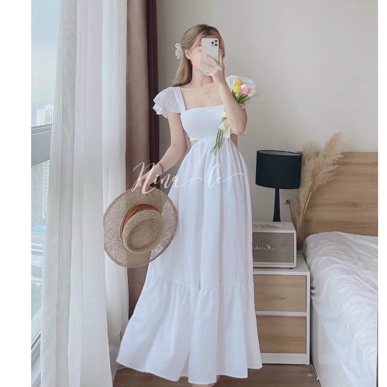 Đầm váy nữ maxi thiết kế bệt vai khoét eo váy xòe phối 5 màu sắc nhã nhặn sang chảnh hời trang nữ STCLOTHING