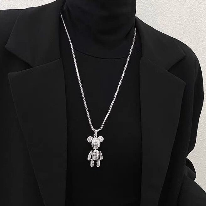 Vòng cổ Thép Titan Mặt Hình Gấu Hoạt Hình Phong Cách Hip hop punk Cho Cặp Đôi