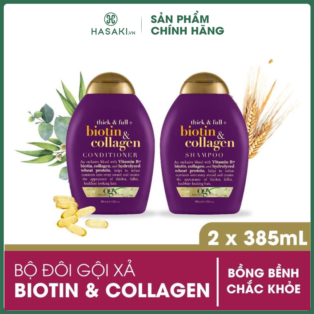 Bộ Gội Xả OGX Biotin & Collagen Làm Dày Tóc Biotin & Collagen Shampoo And Conditioner 2x385ml