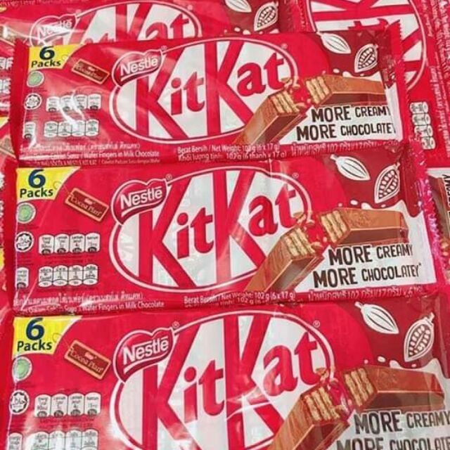 Vỉ 6 thanh bánh KitKat 2F phủ chocolate Nestlé 102gr