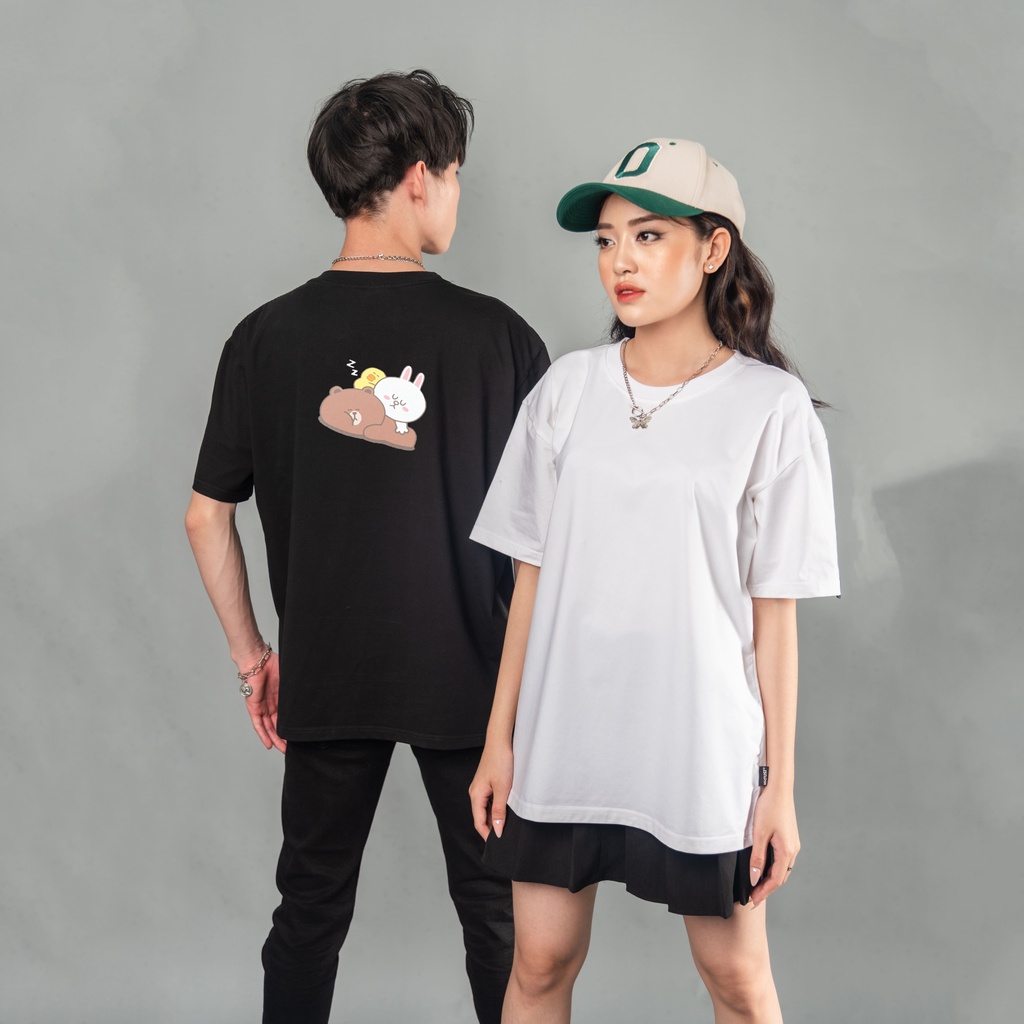 Áo thun unisex cotton form rộng hình thỏ Cony và gấu Brown, áo local brand full tag couple nam nữ Nigust N133