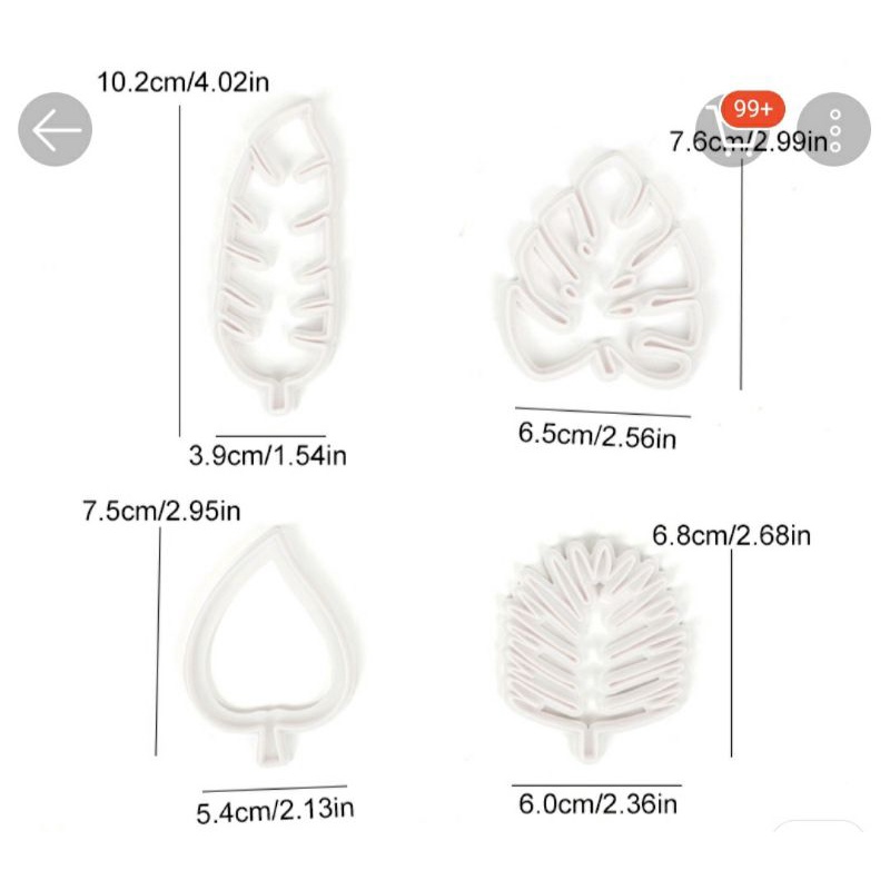 Bộ 4 cutter nhựa nhấn họa tiết lá rừng nhiệt đới