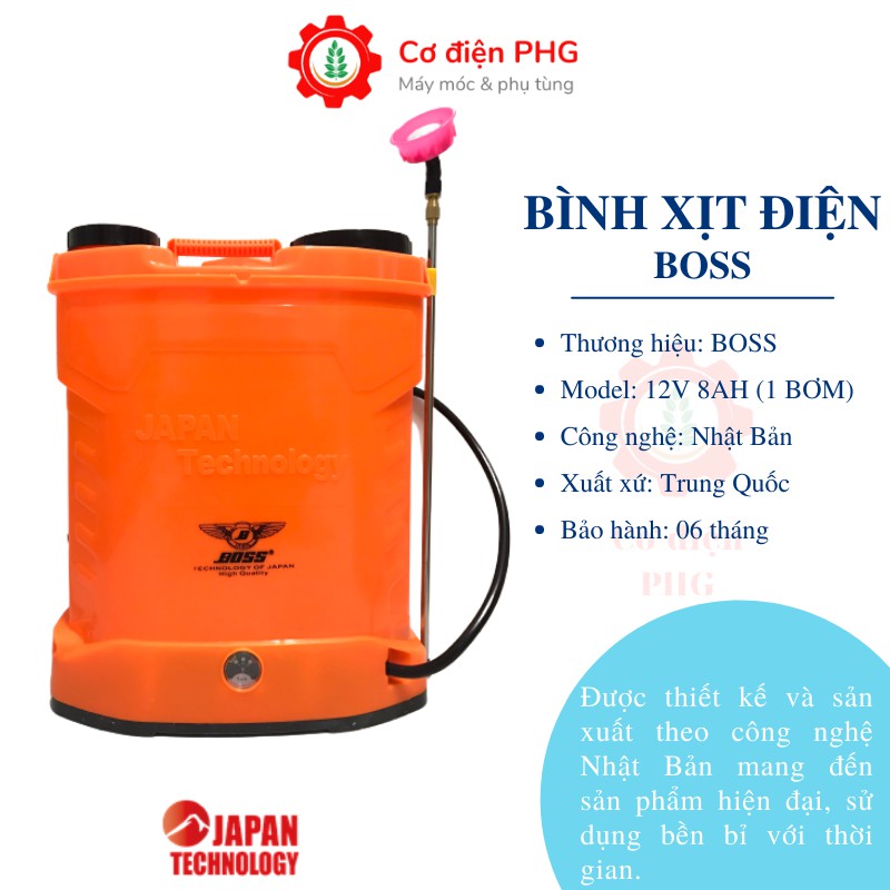 Bình phun thuốc trừ sâu bằng điện BOSS 20L 12V 8AH | 1 bơm | Công nghệ Nhật Bản | Bình xịt điện