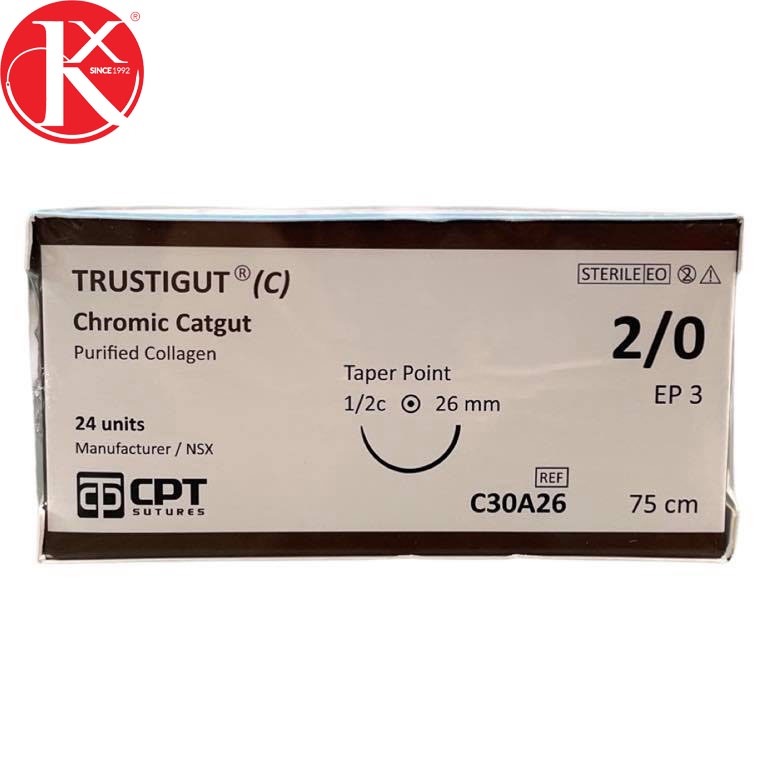 CHỈ PHẪU THUẬT TỰ TIÊU TAN CHẬM CPT TRUSTIGUT®  CHROMIC CATGUT số 2/0 - C30A26