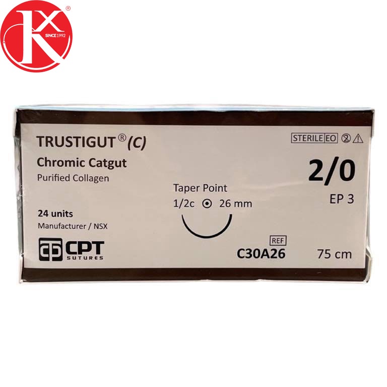 CHỈ PHẪU THUẬT TỰ TIÊU TAN CHẬM CPT TRUSTIGUT® (C) CHROMIC CATGUT số 2/0 - C30A26 (hộp 24 tép)