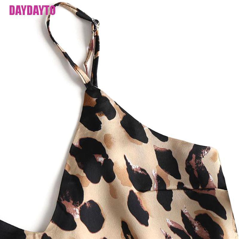 Bộ Đồ Ngủ Hai Dây Vải Satin Họa Tiết Da Báo Quyến Rũ Cho Nữ