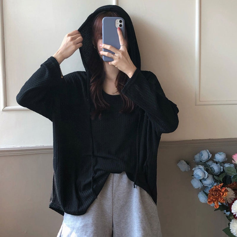 Áo sweater chui đầu XINLANYASHE dáng rộng màu trơn phong cách Hàn Quốc cho nữ