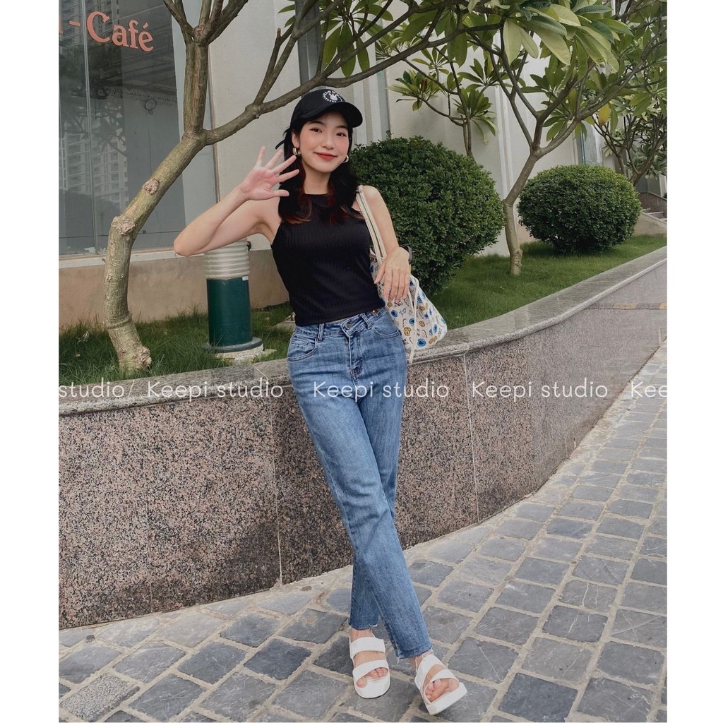 Quần Jean Nữ Bò Nữ Ống Đứng Cạp Lưng Cao Cắt Vạt Hàng Cao Cấp Co Giãn | BigBuy360 - bigbuy360.vn