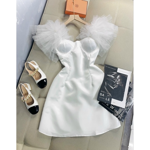 Đầm body nữ tay lưới phồng dự tiệc thiết kế độc lạ gợi cảm