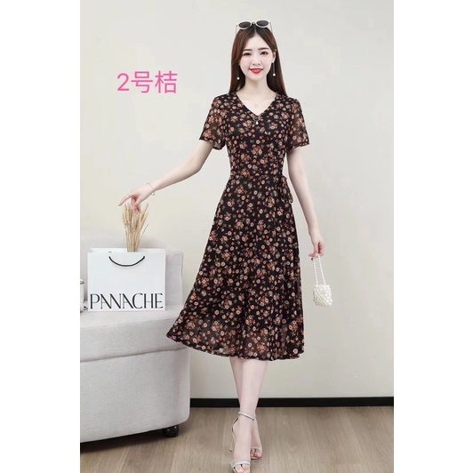 Váy hoa voan 2 lớp cho phụ nữ trung niên. Đầm mùa hè đi biển cho mẹ sang trọng quí phái