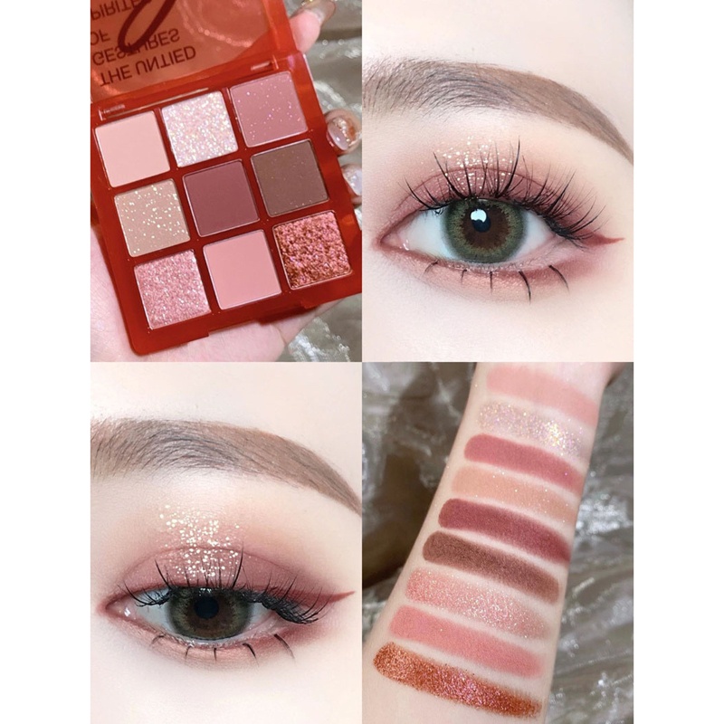 [Hàng mới về] Bảng phấn mắt dạng nén 9 màu nhũ và lì lâu trôi chống thấm nước tông nude