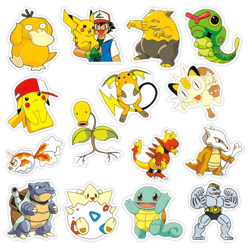 Set 50 sticker chống thấm nước hình hoạt hình pokemon