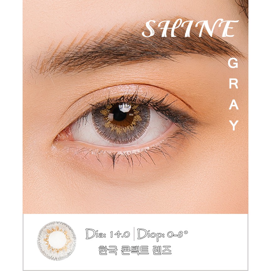 Kính áp tròng Hàn Quốc xám tây SHINE GRAY, độ cận 0-8, hsd 6 tháng, giãn tròng 14.0.