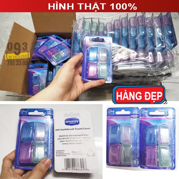 Combo 4 nắp đậy bàn chải đánh răng, hộp bọc đầu bảo vệ bàn chải