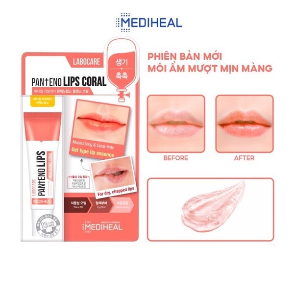 Son dưỡng môi ban đêm làm mềm và giữ ẩm cho môi Mediheal Labocare Pantenolips Healssence Coral 10ml (Cam)