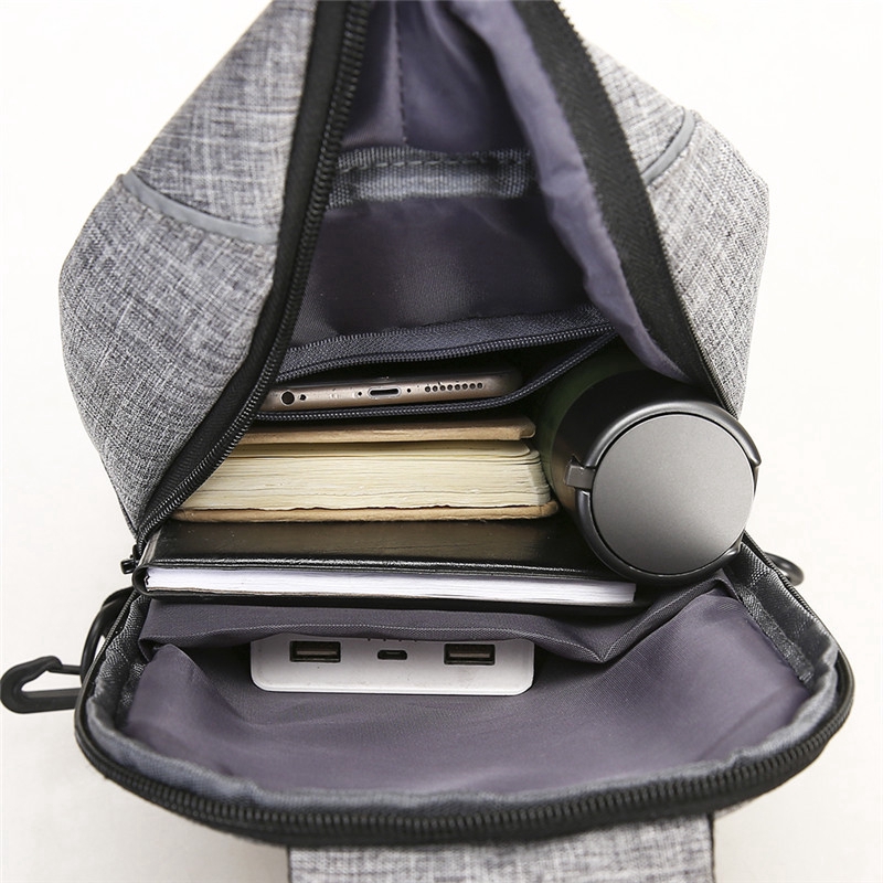 Túi đeo chéo thời trang nam bằng vải polyester có cổng sạc USB cho điện thoại