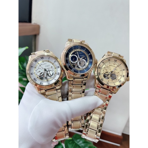 ĐỒNG HỒ NAM BULOVA MÁY CƠ 96A118 , DÂY THÉP KHÔNG GỈ , SIZE 42MM