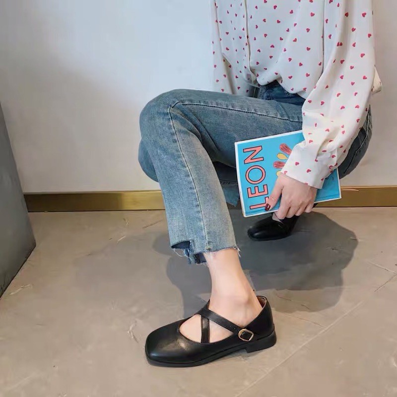 Giày Mary Jane mũi vuông, chất da PU đẹp, quai chéo ulzzang ( ảnh thật) | BigBuy360 - bigbuy360.vn