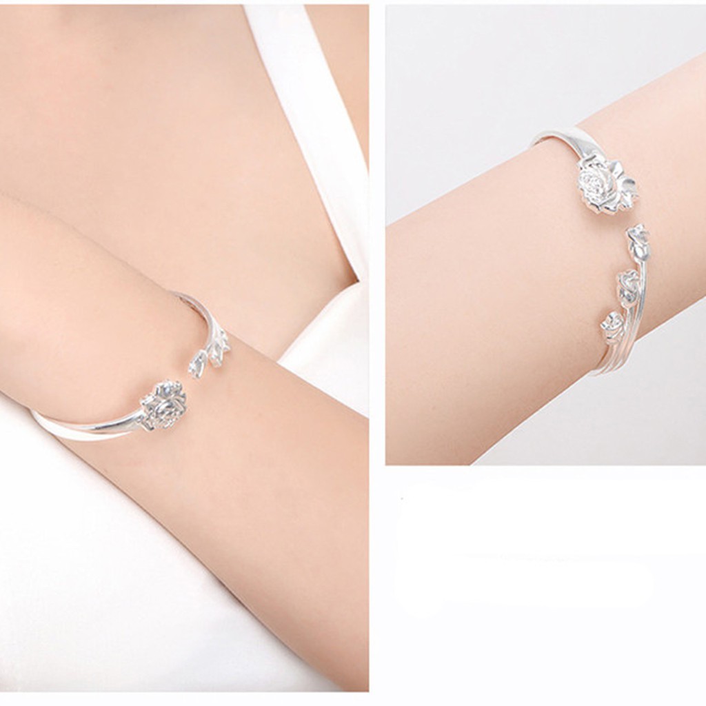 Vòng tay bạc 925 cho phụ nữ vòng tay ba bông hồng đồ trang sức sáng tạo
