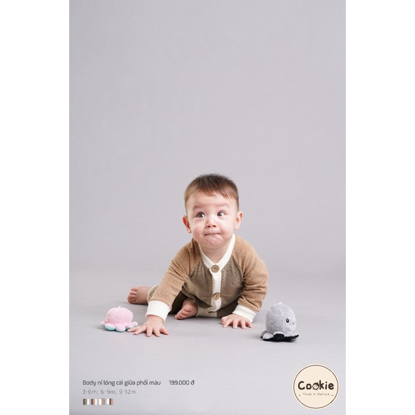 Body nỉ lông sơ sinh Cookie cho bé trai bé gái