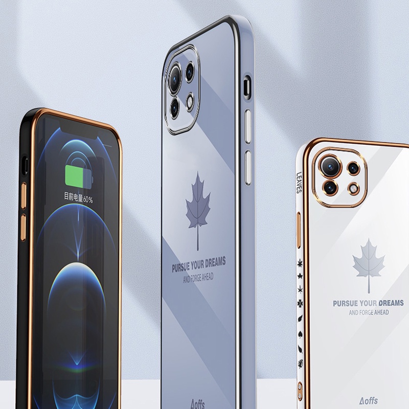 Ốp điện thoại dáng vuông Koosuk mạ silicon mềm họa tiết lá phong cho Xiaomi Mi11 Lite Mi 11 10 9 10T Pro